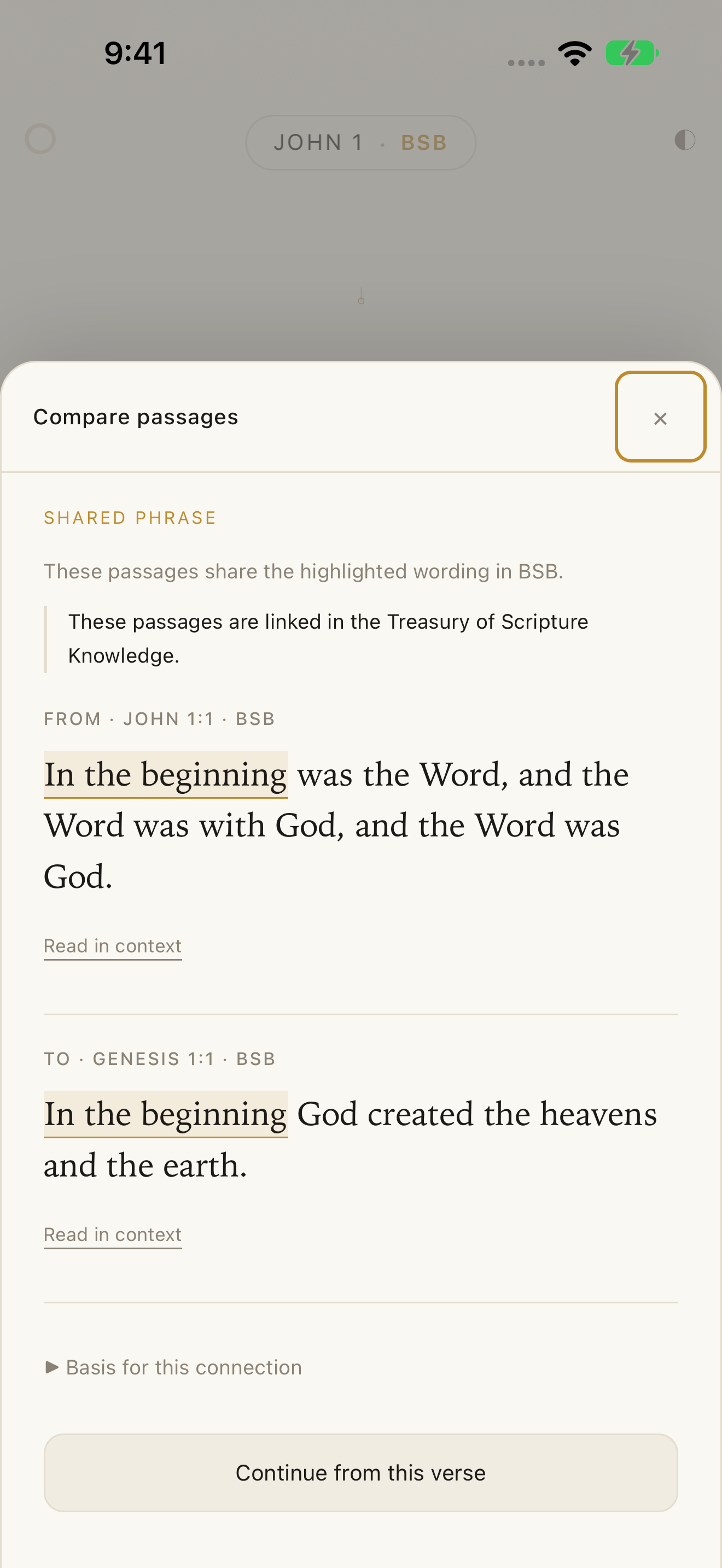 Compare John 1:1 with Genesis 1:1, with In the beginning highlighted in both passages